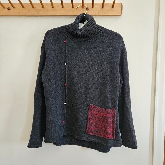 Habitat Women's Gray Color Pop Cotton Turtleneck Sweater - Size XS - with Pocket - Picture 1 of 13